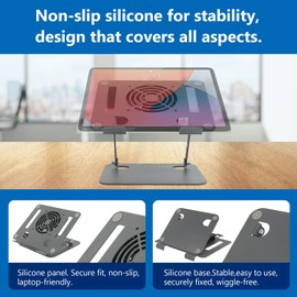 Craftreasure Laptop Stand with Cooling Fan, Adjustable Height,Multi Angle Computer Holder for Desk,Portable and Foldable, Compatible with All 10-17.3" Laptops and Tablets