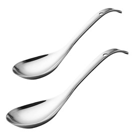 Cabilock Stainless Steel Rice Spoon 10.2 Inch Large Soup Ladle with Long Handle for Kitchen Serving and Asian Dining