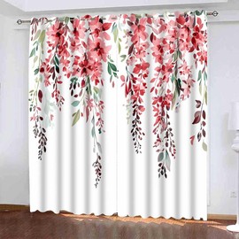 EOTDMS Red Watercolor Floral Curtains 84 inches Long, Botanical Leaves Vine Flowers Rustic Farmhouse Curtains, Blackout Window Treatment Drapes for Bedroom Living Room 42x84inch, 2 Panels