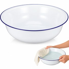 Baluue Enamel Basin 38cm White Enamel Bowl Large Mixing Bowl for Kitchen Use Metal Wash Basin for Laundry And Personal Care Retro Farmhouse Decor