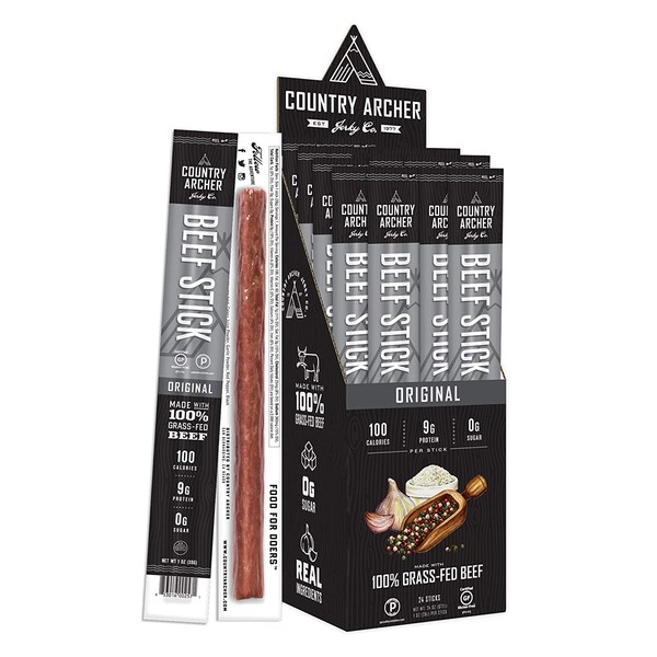 Original Beef Sticks by Country Archer, 100% Grass-Fed, Certified Keto, Paleo, Gluten Free, 24 Count, 1 Ounce (Pack of 24)