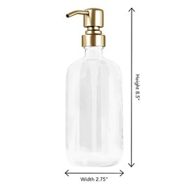 Fresca 16 oz Clear Glass Soap Dispenser with Brushed Gold Top - for Soap, Lotion, Shampoo