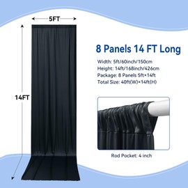 40×14ft Wrinkle Free Black Backdrop Curtain for Wedding Parties,8 Panels 5×14ft Height Soft Silky Polyester Photo Backdrop Drapes for Birthday Graduation Photography Stage Event Background Cloth