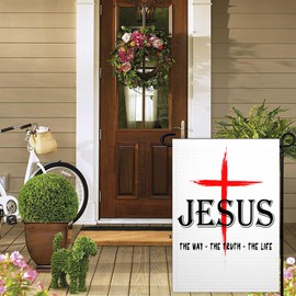 Jesus The Way Truth Life Flag 12x18 Inch Double-Sided Christian Garden Flag for Outside Suitable for Outdoor Indoor House Yard Easter Day Decor