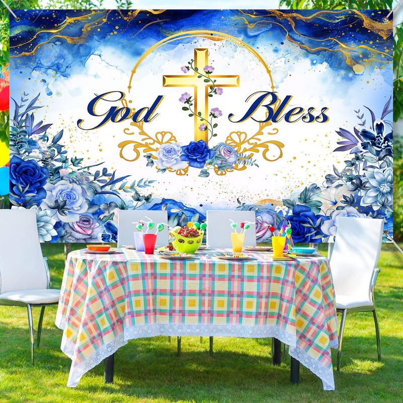 HANSHUAI God Bless Backdrop First Holy Communion Baptism Photography Background