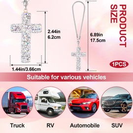 YALOJE Crystal Cross Car Rear View Mirror Charm, Bling Rhinestone Car Hanging Accessories, Automotive Interior Decoration Vehicle Rear View Mirror Pendant Ornament - Silver, 1pcs