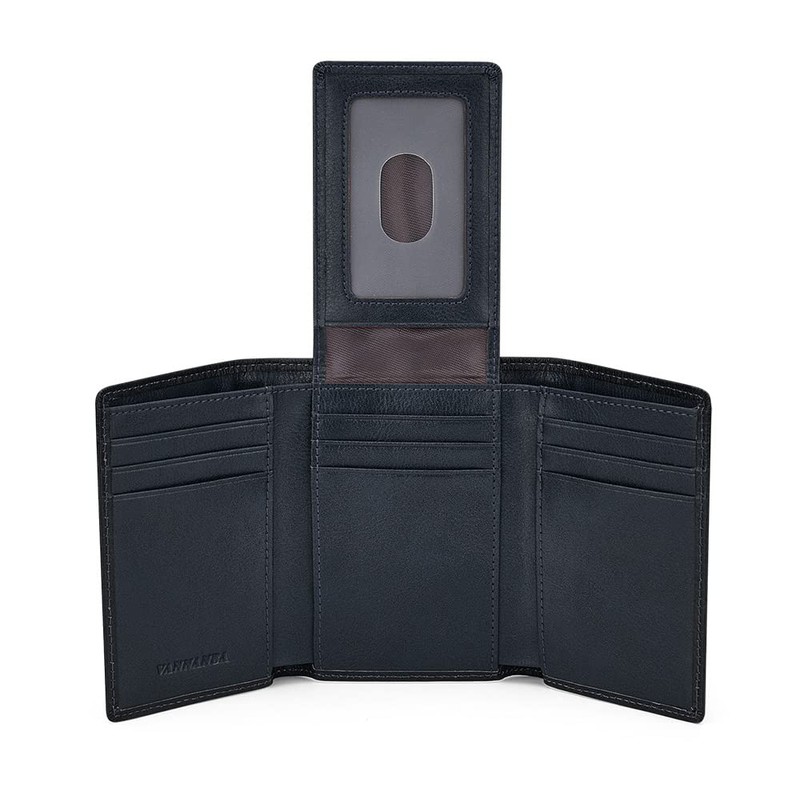 VANNANBA Mens Genuine Leather RFID Trifold Wallet With ID Window,