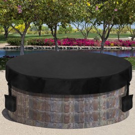 Tegeme Fire Pit Cover Round for In Ground 71-76 Inch 600D Oxford Cloth Waterproof Heavy Duty Built In Stone Fire Pit Cover for Outdoor Patio, Black
