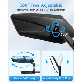 Bike Mirror 1 Pair, Ebike Mirrors for Handlebars, 360° Adjustable Wide Bicycle Rear View Mirror, Scratch Resistant Glass Lens, Safe HD Bike Rear View Mirror for Scooter, Motorcycle, Bike Accessory