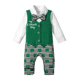 TyeSmo St Patricks Day Baby Boy Outfit, 3-6 Months Baby St Patricks Day Outfit Boy Gentleman Rompers Striped Rompers Baby Boy St Patricks Day Outfit