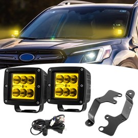 Wsays 2PCS LED Amber Light Pods & Ditch Hood Hinge LED Pod Mount Bracket w/Wiring Kit Compatible with Subaru Forester Outback 2019-2025