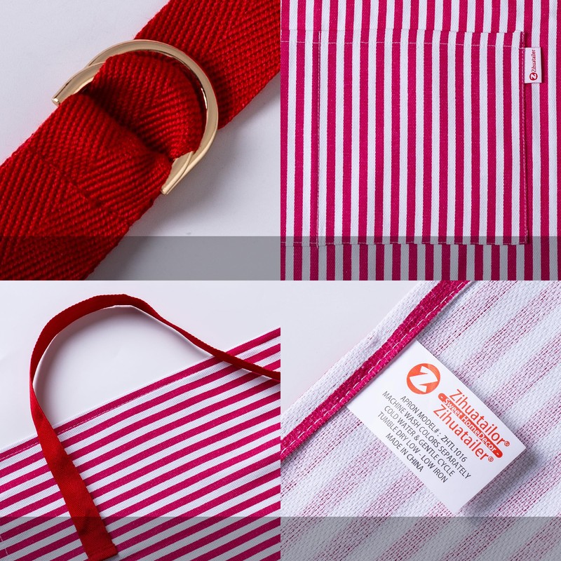 Zihuatailor Striped Apron with Pockets for Women Cooking Apron for