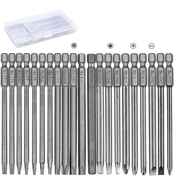 Treki 21-Piece 100 mm Long Torx Bits Set with Hole,
