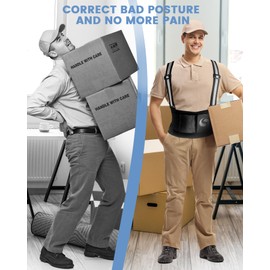 SERVOMASTER Back Brace Posture Corrector for Women and Men, Breathable Fabric Back Support with Removable Suspender, Adjustable Lumbar Support Belt Work Back Brace for Moving Construction
