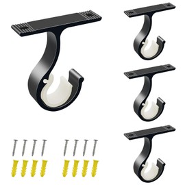 ZOCONE 4 Pieces Curtain Pole Ceiling Brackets Diameter 25-28 mm Ceiling Curtain Brackets with Screws Black Heavy Duty Aluminium Alloy Curtain Pole Bracket Bracket for