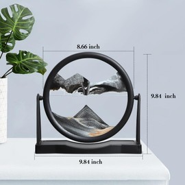 KPNUWN Moving Sand Art, Round Glass Quicksand Painting, Sand Art Liquid Motion Picture, 3D Hourglass Deep Sea Sandscape for Desktop Home Office Decor (10 Inch Grey)