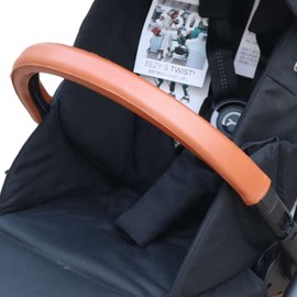gogolotom Baby Pram PU Leather Handle Cover Compatible with Cybex Eezy S Twist (+) 2 Pushchairs Removable Pram Handle Cover with Zip Opening (for Baby Bumper, Brown)