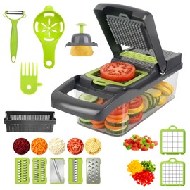 Raganet, Cortador de Verduras 12 en 1, Picador de Verduras con 7 Cuchillas de Acero Inoxidable, Cesta Coladora para Frutas y Verduras, Cortador de Man