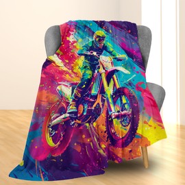 Ti Caldi Watercolor Motorcycle Blanket, Soft Warm Lightweight Colorful Flannel Throw Blanket for Couch, Bed, Travel & Outdoor, Cozy Fuzzy Blankets for Adults Kids Men Boys, Home Decor 60×50 in