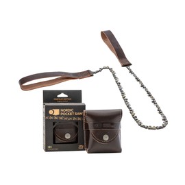 Nordic Pocket Saw for Camping - 25.6 Inch Pocket Chainsaw with 33 Bi-Directional Teeth - Made in Sweden with Organic Leather Handles and Case- Survival Saw and Emergency Saw for Clearing Trails