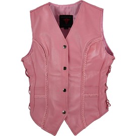 MATAGEAR New Pink Lady Biker Motorcycle Classic Leather Vest Concealed Carry Pockets (5X-Large)