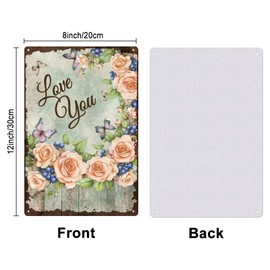 SUPERDANT Love You Tin Sign Valentine's Day Metal Tin Sign Rose Butterfly Metal Signs Vintage Signs and Plaque for Bedroom Living Room Valentine's Day Man Cave Wall Decoration