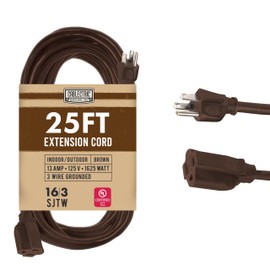 Cablectric Brown Outdoor Extension Cord 25 ft, 16/3 Heavy Duty Cable with 3 Prong Grounded Plug, 13 AMP Weatherproof Exterior Cable 3 Prong 25 Foot for Deck, Patio, Garden, Lawn & Landscaping