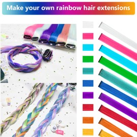 LADYAMZ 14 PCS Colorful Hair Extensions, Colored Clip in Synthetic Hair Extensions Party Highlights, Rainbow Fake Hair Clips Hairpieces for Girls Women Kids Gift Doll Hair Pieces Party Favors(22 Inch)…