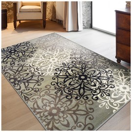 SUPERIOR Leigh Modern Floral Medallion Polypropylene Indoor Area Rug with Jute Backing, 4' x 6', Blue