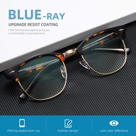 AOMASTE Blue Light Blocking Glasses Vintage Half Frame UV Clear Lens Anti Eyestrain Computer Gaming Glasses for Women Men