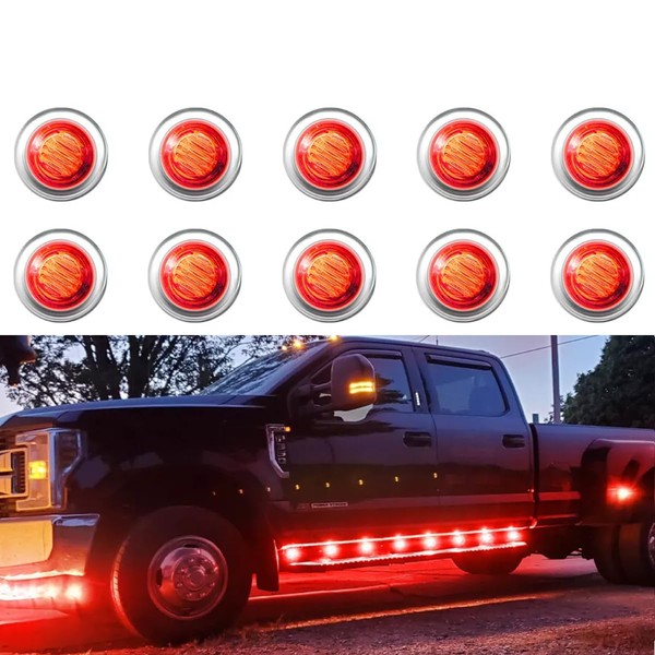 AUOKAY 3/4" Chrome Bezels Red Round Trailer Marker LED Lights
