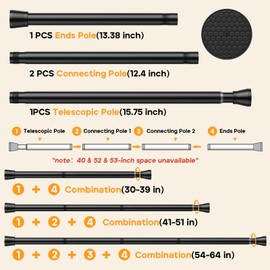 Fvonzn 2 Pack Adjustable Tension Rods 30-64 Inch - Black No-Drill Curtain Rods for Windows & Closets | Spring-Loaded with Non-Slip Rubber Ends | 7/8" Diameter