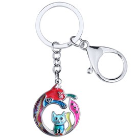Enamel Alloy Mothers Day Cat Keychain Mom Gifts Kitten Charms for Women Girls Bag Wallet (Multicolor)