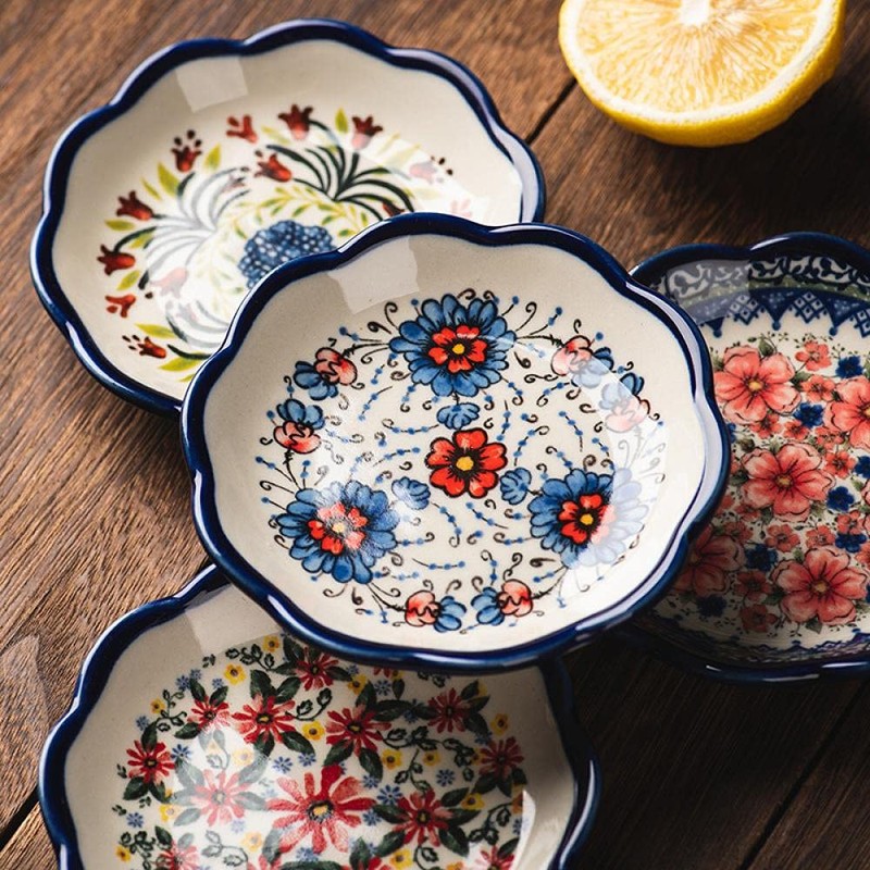 Sizikato 4pcs Porcelain Appetizer Plate, 4-Inch Snack Plate Sauce Dipping