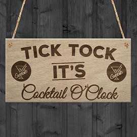 RED OCEAN Cocktail O'Clock Alcohol Man Cave Home Bar Shed Hanging Plaque Pub Gift Sign