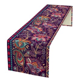 Colourful Paisley Table Runner,Vintage Geometric Ethnic Textured Art Boho Paisley Floral Aesthetic Print Table Runner for Kitchen Dining Room Dresser Party Table Decor 13x36in