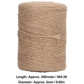 Fafeicy Cuerda de Yute Natural 2mm de Alta Resistencia 300 Metros Rollo para Proyectos de Manualidades Decoración de Jardín y Trabajos de Bricolaje con Textura de Cáñamo