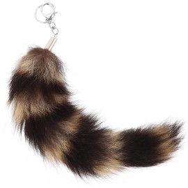 ifundom Fur Faux Tail Soft Fluffy Animal Tail Bag Keyring Raccoon Tail Key Ring Real Fur Tails Costume Cosplay Toy Animal Tail Pendant, As Shown, Casual