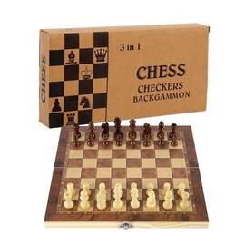 Chess Set,Folding Storage Wooden Chess Board Sets,15" Wooden Chess,3 in 1 Chess Board Game for Adults and Kids (Chess,Backgammon,Checkers)