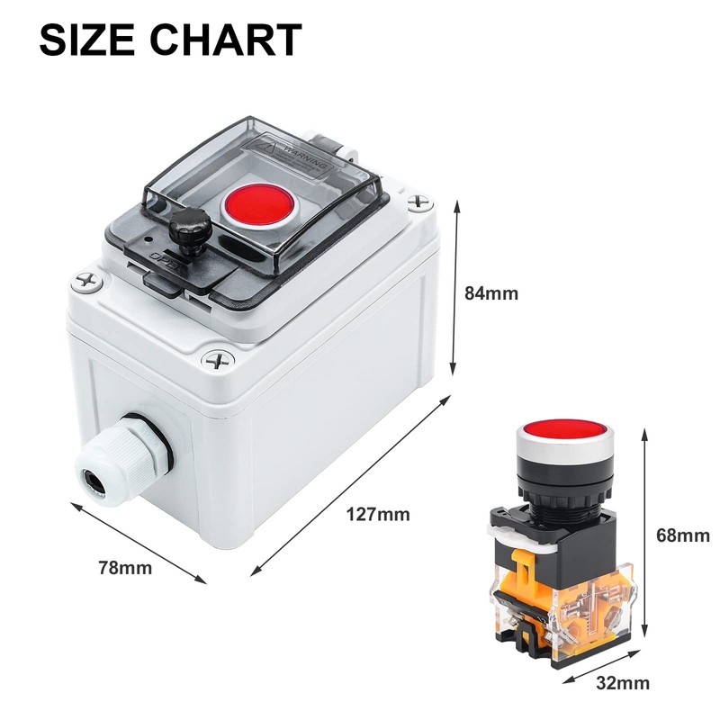 OELFFOW IP67 Button Switch Outdoor Waterproof Box Red Emergency Button