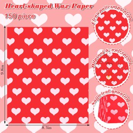 150pcs Heart Deli Paper, 9.8 x 8.3in Pink Heart Greaseproof Food Deli Paper Sheets for Valentine's Day Theme Birthday Sweet Home Kitchen Party Supplies (Red)