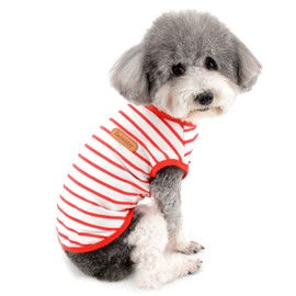 Zunea Dog Shirts for Small Dogs Summer Puppy Pet Clothes T-Shirts Soft Cotton Vest Striped Breathable Sleeveless Tank Top Pet Cats Chihuahua Basic Tee Shirt Apparel for Dogs Girls Boys Red S