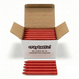 Craytastic! Bulk Unwrapped Crayons Box of 52 (RED) for Crafting, Parties, Kids - Paperless Crayons, No Paper Wrapper - Safety Tested Compliant with ASTM D-4236