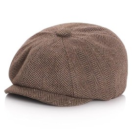 Boy-Newsboy-Cap-Kids-Cotton-Beret - Vintage Tweed Flat Cabbie Hat for Child 4-9Years Coffee