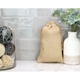 CleverDelights 6 x 10 Inch Mat Weave Burlap Bags - 5 Pack - 6x10 Jute Cotton Blend Drawstring Gift Pouches