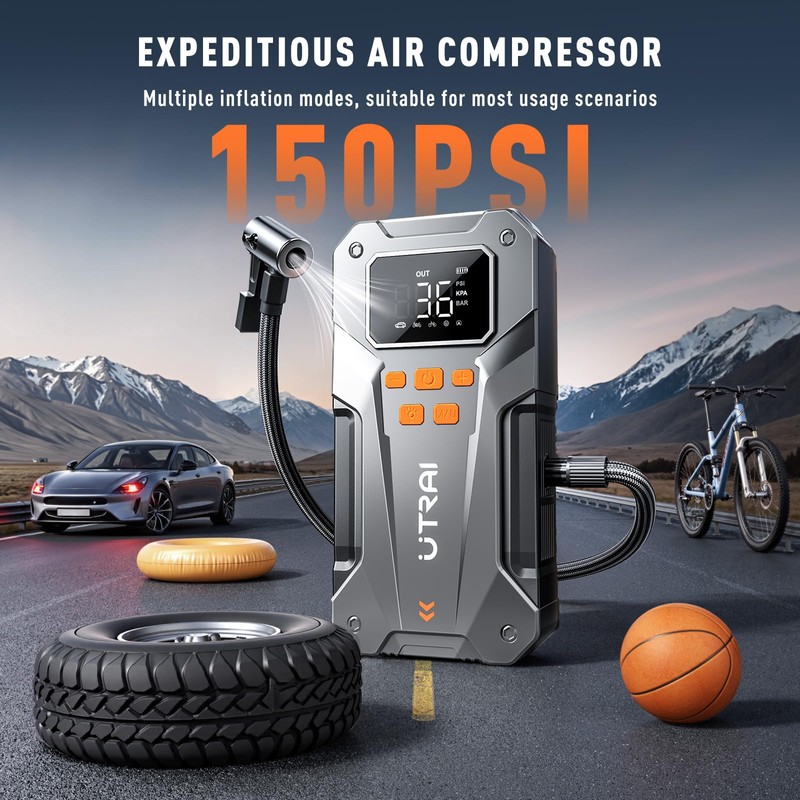 UTRAI 5000A 150PSI Jump Starter with Air Compressor, 12V Portable