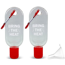 Hot Sauce Keychain Mini Hotsauce Bottle 1 Oz Food Grade BPA-Free Travel Hot Sauce Mini Bottle | Two Pack, Empty, Refillable, Bring the heat anywhere on your keychain, Ships Empty, with Funnel