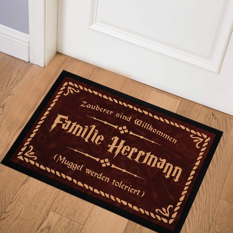 SpecialMe® Doormat with Name Family Saying Wizards Are Welcome Muggle