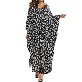 Eddoyee Kaftan for Women Batwing Sleeve Deep V Neck Side Split Cover Ups Geometric Print Caftans Beach Long Dresses