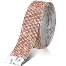 Self Adhesive Rhinestone Strips Diamond Bling Crystal Ribbon Sticker Wrap for Craft Jewel Tape Roll with 2 mm Rhinestones for DIY Car Phone Christmas Decoration (Champagne ,1.06 Inch x 3 Yards)